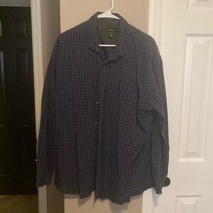 Men's Navy Checkered Button-Up Shirt
